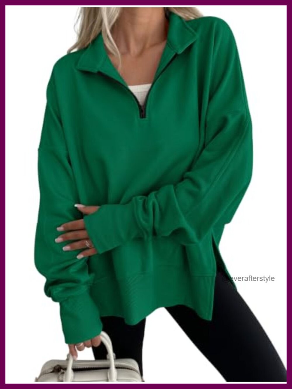 Oversized Quarter Zip Pullover Sweatshirt Women Dropped Shoulder